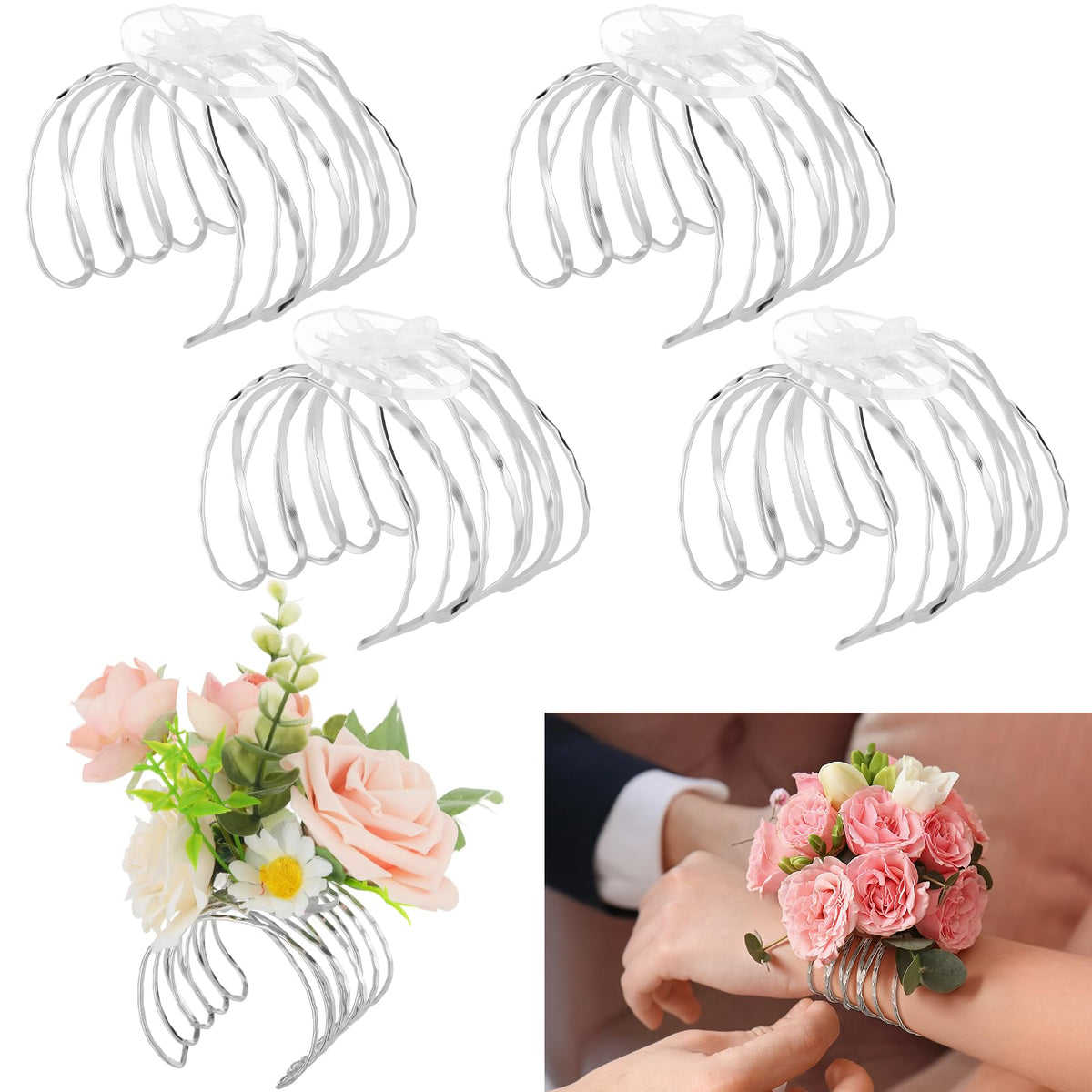 Hotop 4 Set Gold Hammered Wrist Corsage Bracelets Stackable Cuff