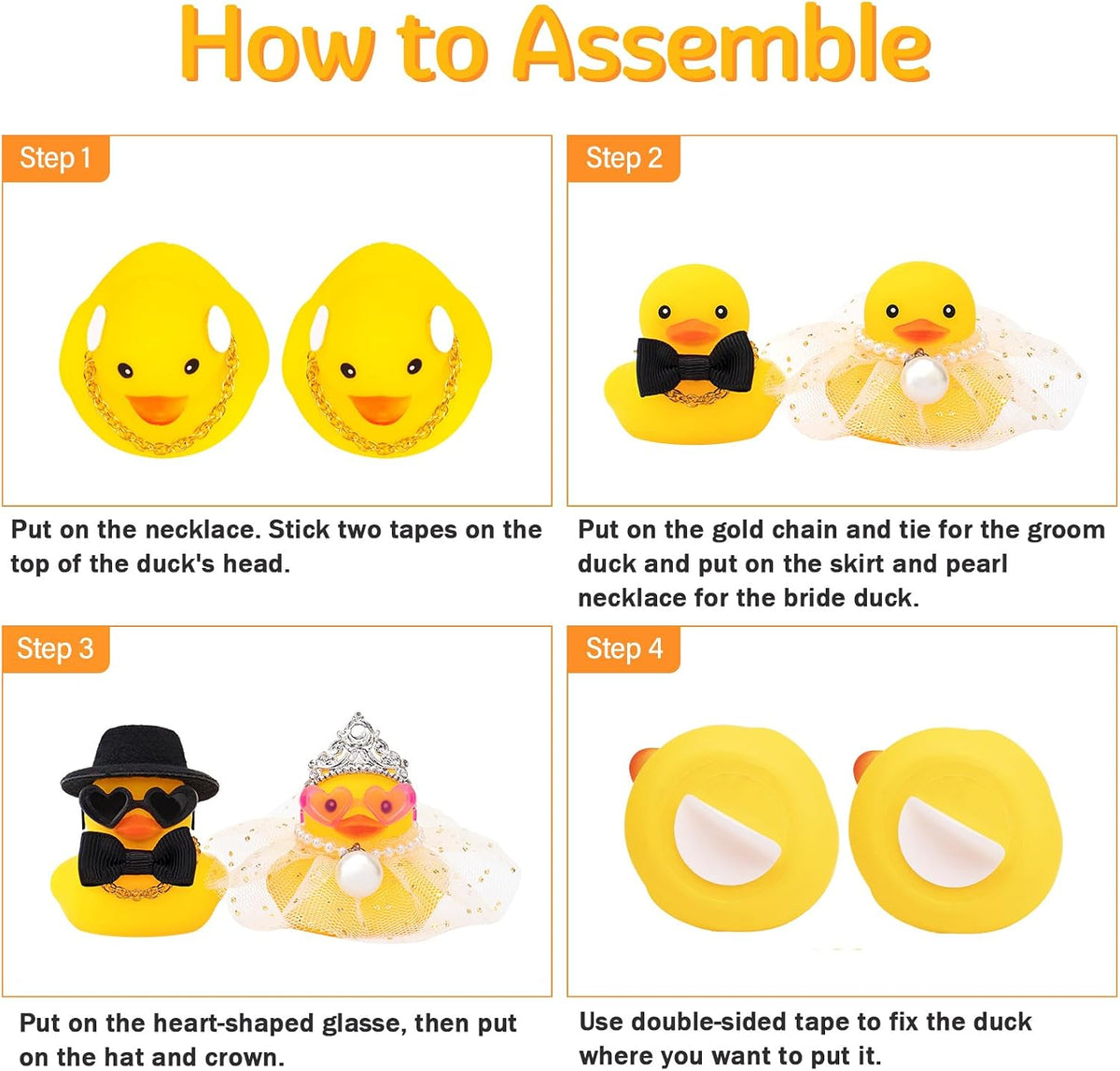 wonuu Pair Set of 2 Bride and Groom Rubber Ducks for Wedding Favors, Party Favors, Ceremony Gift Set, Marriage Souvenir, Marry Blessings, Aniversary Present, White Dess with Veil&Soft Top Hat