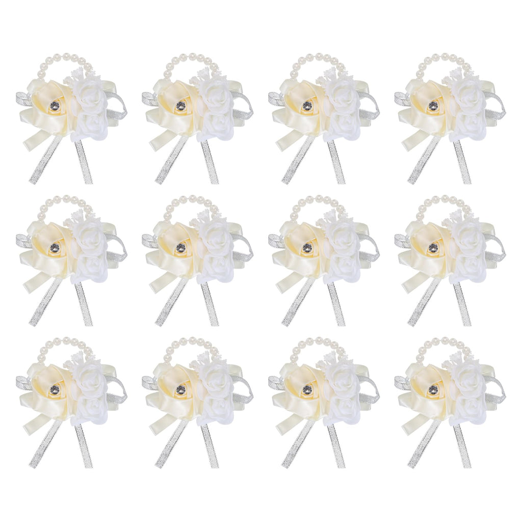 MECCANIXITY 12Pcs Wrist Corsage Artificial Flower Bracelets Rose Wrist Bride Groom Decorative for Wedding Ceremony Prom Party Anniversary Sky Blue