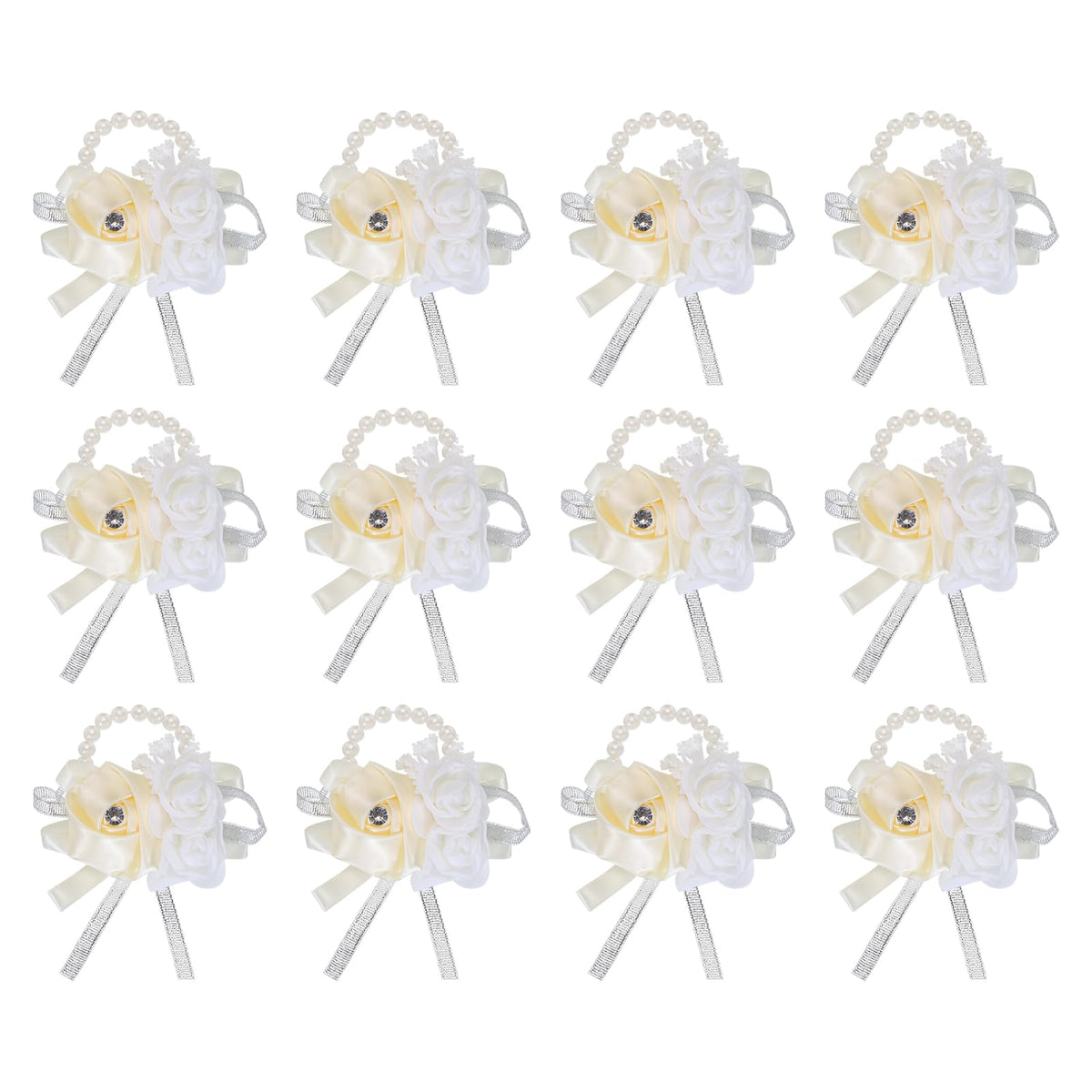 MECCANIXITY 12Pcs Wrist Corsage Artificial Flower Bracelets Rose Wrist Bride Groom Decorative for Wedding Ceremony Prom Party Anniversary Sky Blue