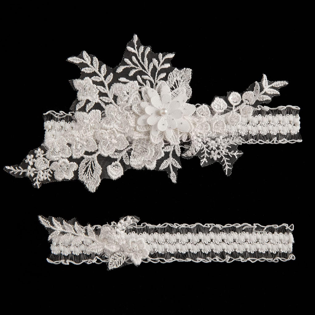 Aprildress 2 Pieces Wedding Garter Set for Bride with Stretchy Soft Lace Band PGT400
