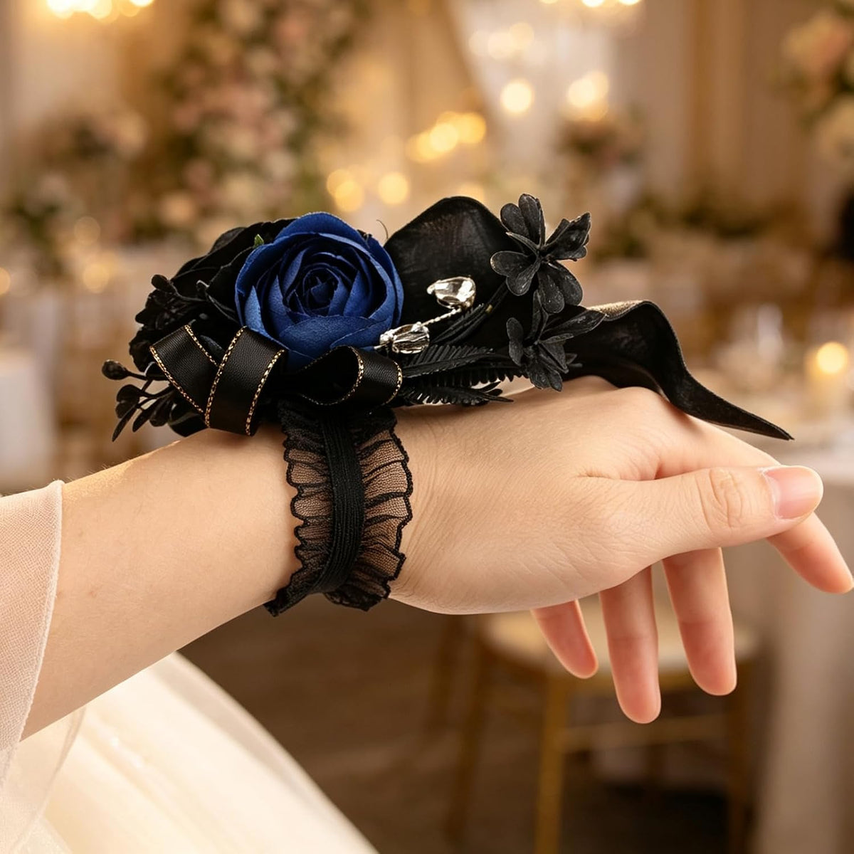 Black Rose Corsage & Boutonniere Set for Wedding