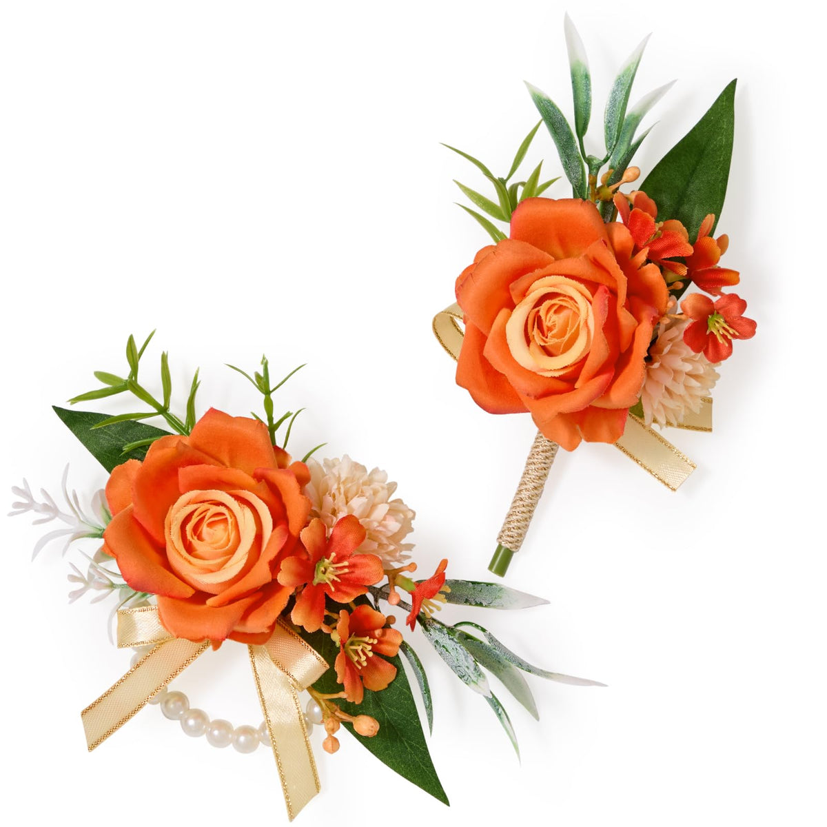 Serwalin Champagne Rose Corsage and Boutonniere Set for Wedding Prom Party