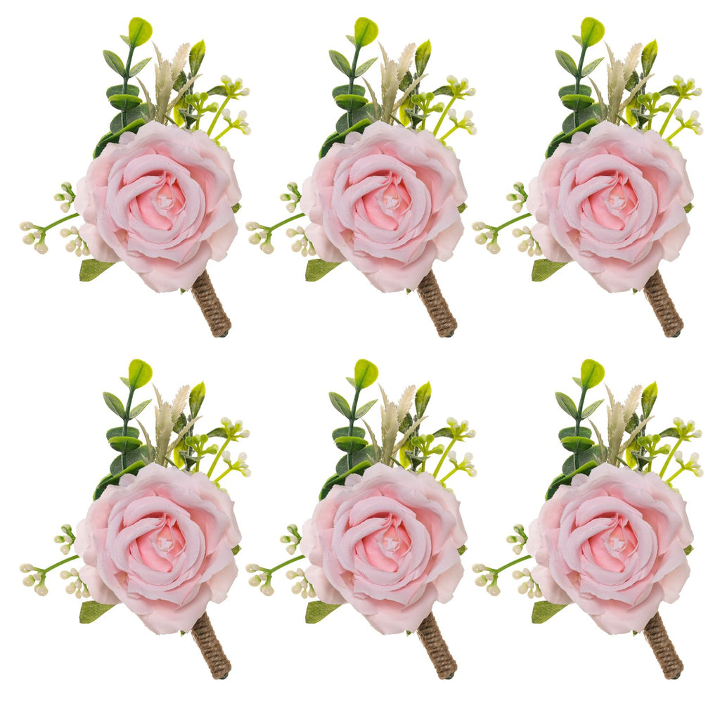 Gvhntk Ivory Rose Boutonniere for Men Wedding Set of 6 Groom Groomsmen Best Man Artificial Flowers Boutonniere for Wedding Ceremony Anniversary Prom Flowers Formal Dinner Party (6, White, Middle)