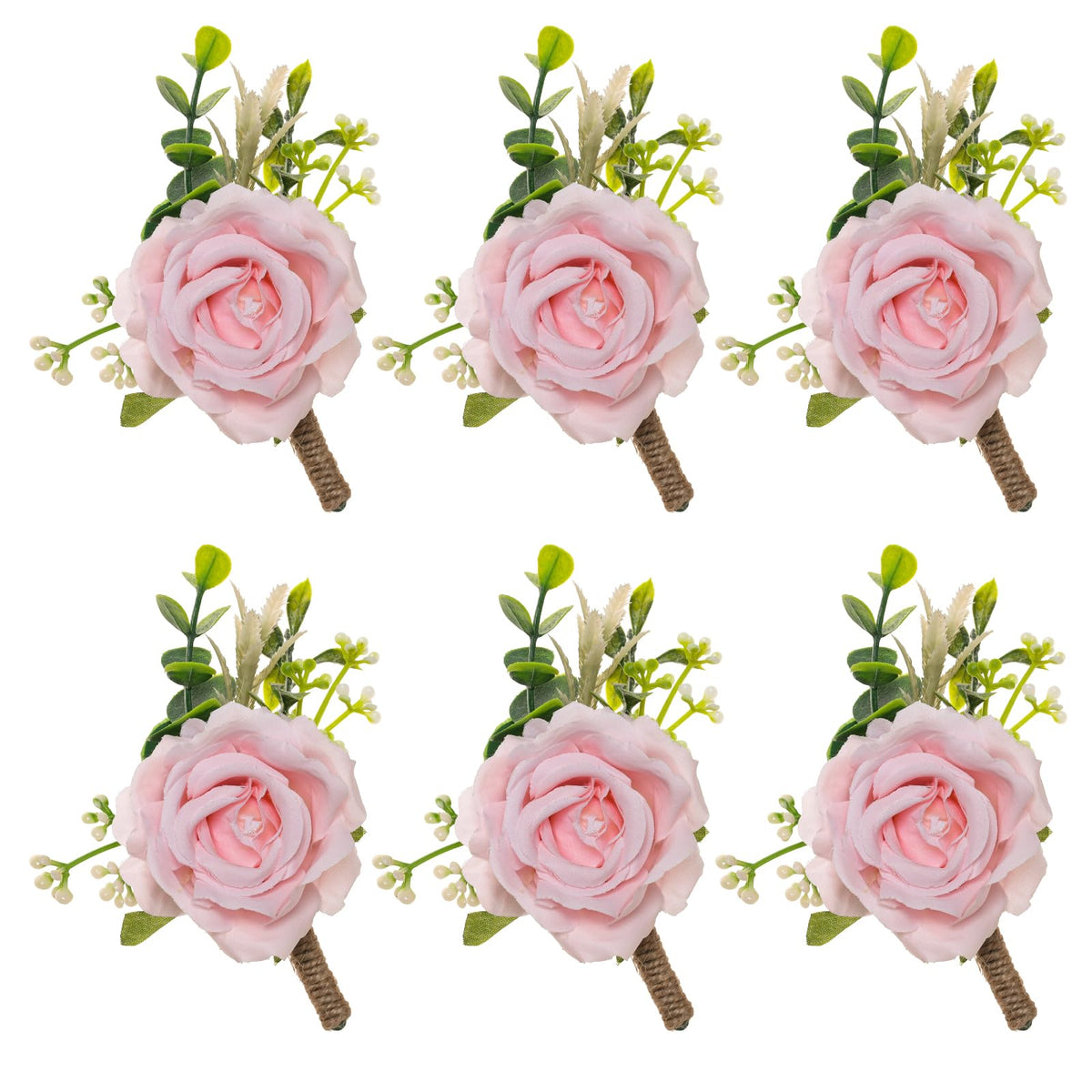 Gvhntk Ivory Rose Boutonniere for Men Wedding Set of 6 Groom Groomsmen Best Man Artificial Flowers Boutonniere for Wedding Ceremony Anniversary Prom Flowers Formal Dinner Party (6, White, Middle)