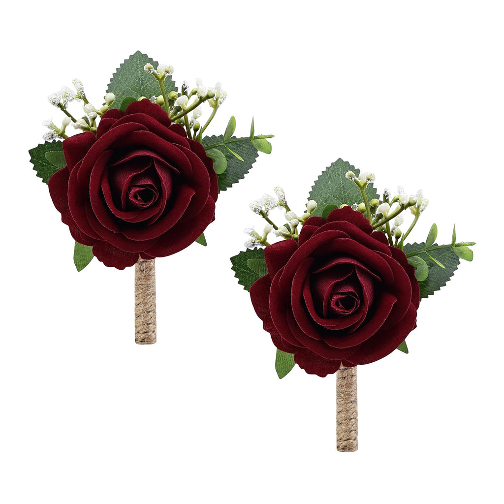 2Pcs White Rose Corsage and Men Boutonniere Set, Wrist Band Bracelets, for Wedding Bride Bridesmaid Groom Groomsmen Flower Accessories Prom Party Man Suit Decor