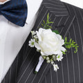 White Boutonniere for Men, Rose Groom Flower Buttonholes, Mens Boutonniere for Weddings Prom, Grooms Prom Party Suit Decoration Wedding Ceremony Anniversary Party Homecoming