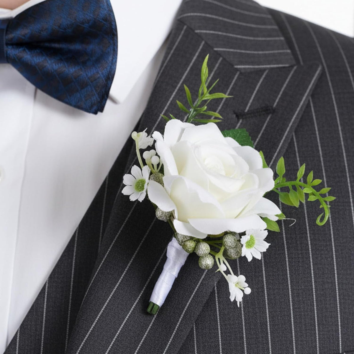 White Boutonniere for Men, Rose Groom Flower Buttonholes, Mens Boutonniere for Weddings Prom, Grooms Prom Party Suit Decoration Wedding Ceremony Anniversary Party Homecoming