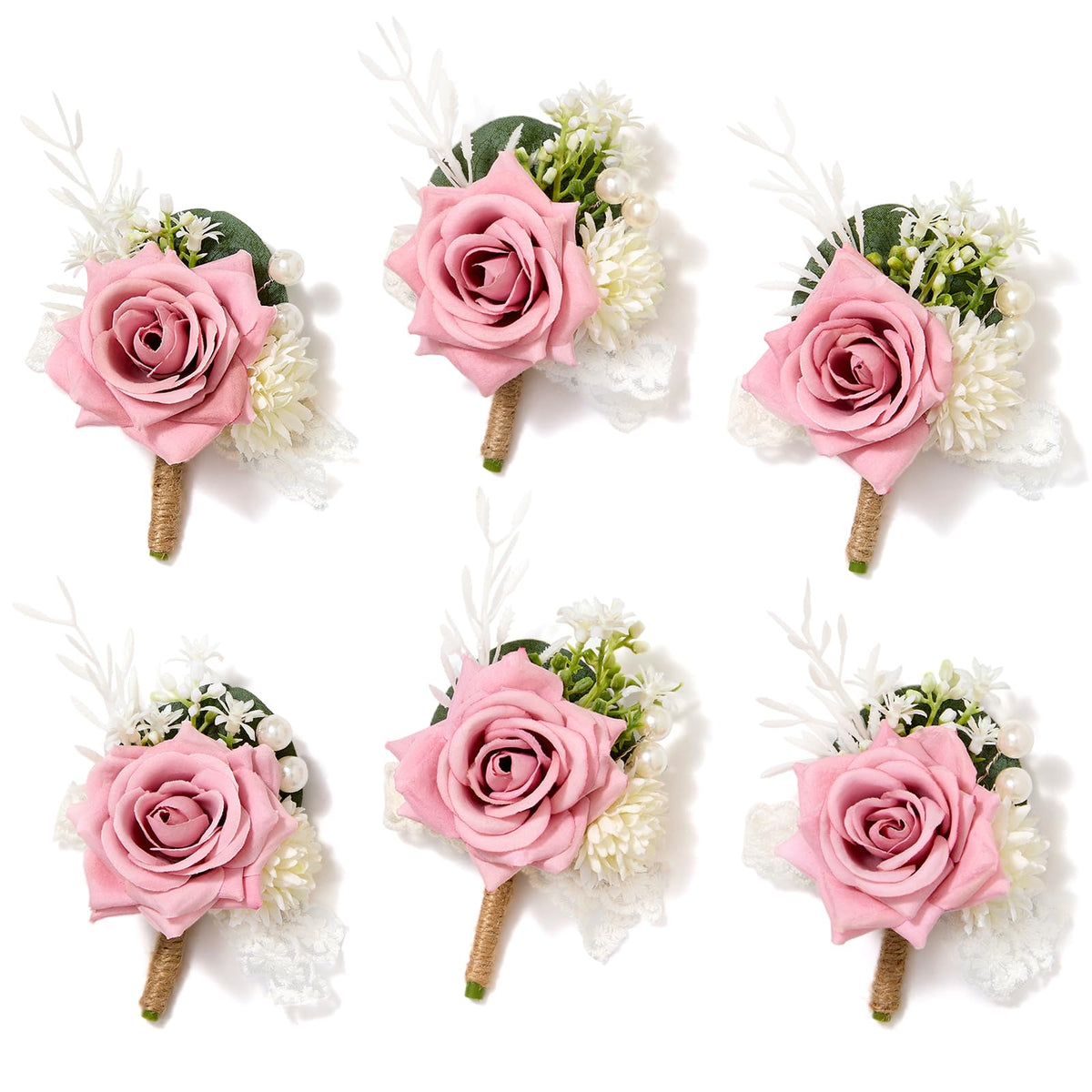 Serwalin 6 Pcs White Rose Wrist Corsage Wristlet for Wedding Prom Party