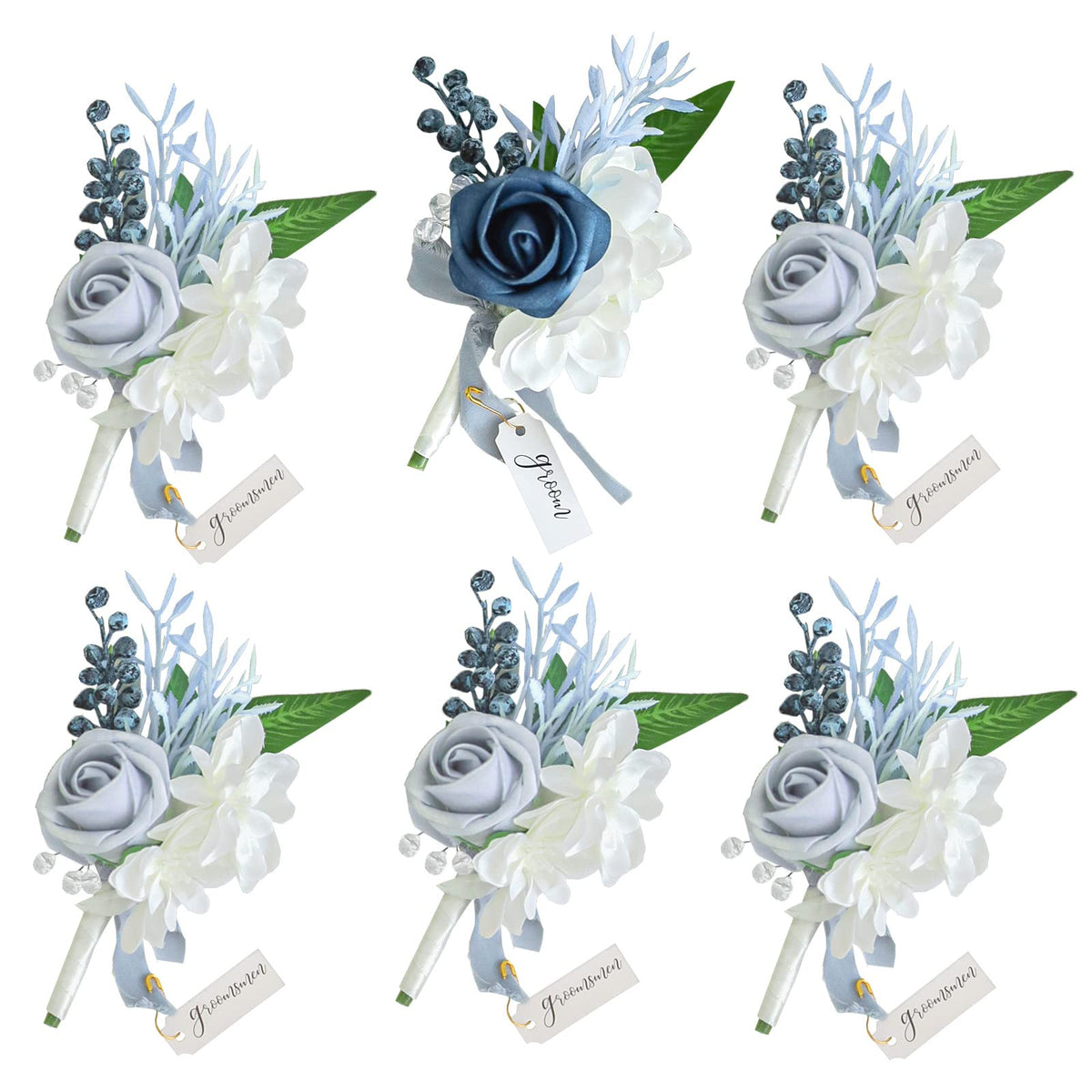 Lookein Set of 2 Wedding Boutonniere for Men Artificial Flowers Wedding Groom Groomsmen Boutonniere for Wedding Ceremony Anniversary Formal Dinner Party, Dusty Rose