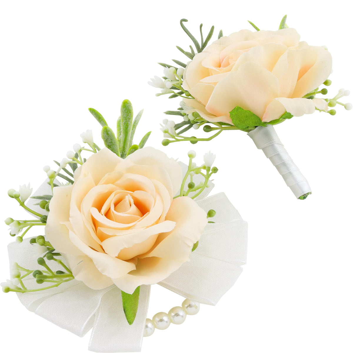 SITUMEIZI 2Pcs Red Rose Wrist Corsage and Boutonniere Set for Prom Decor