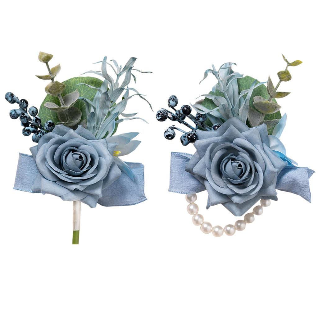 2Pcs White Silk Rose Wrist Corsages for Women Wedding Prom Party