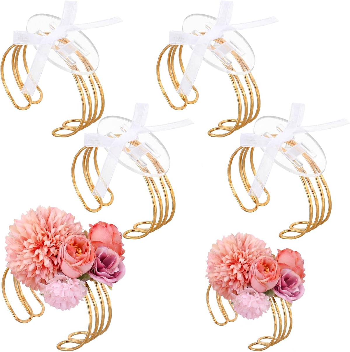 Hotop 4 Set Gold Hammered Wrist Corsage Bracelets Stackable Cuff