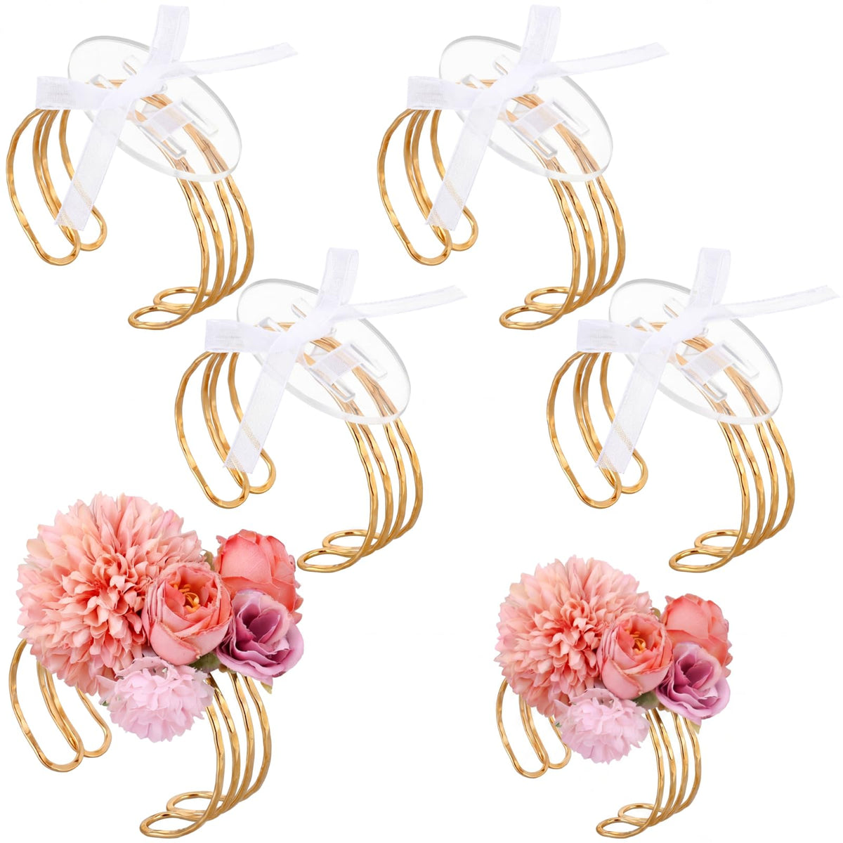 Hotop 4 Set Gold Hammered Wrist Corsage Bracelets Stackable Cuff