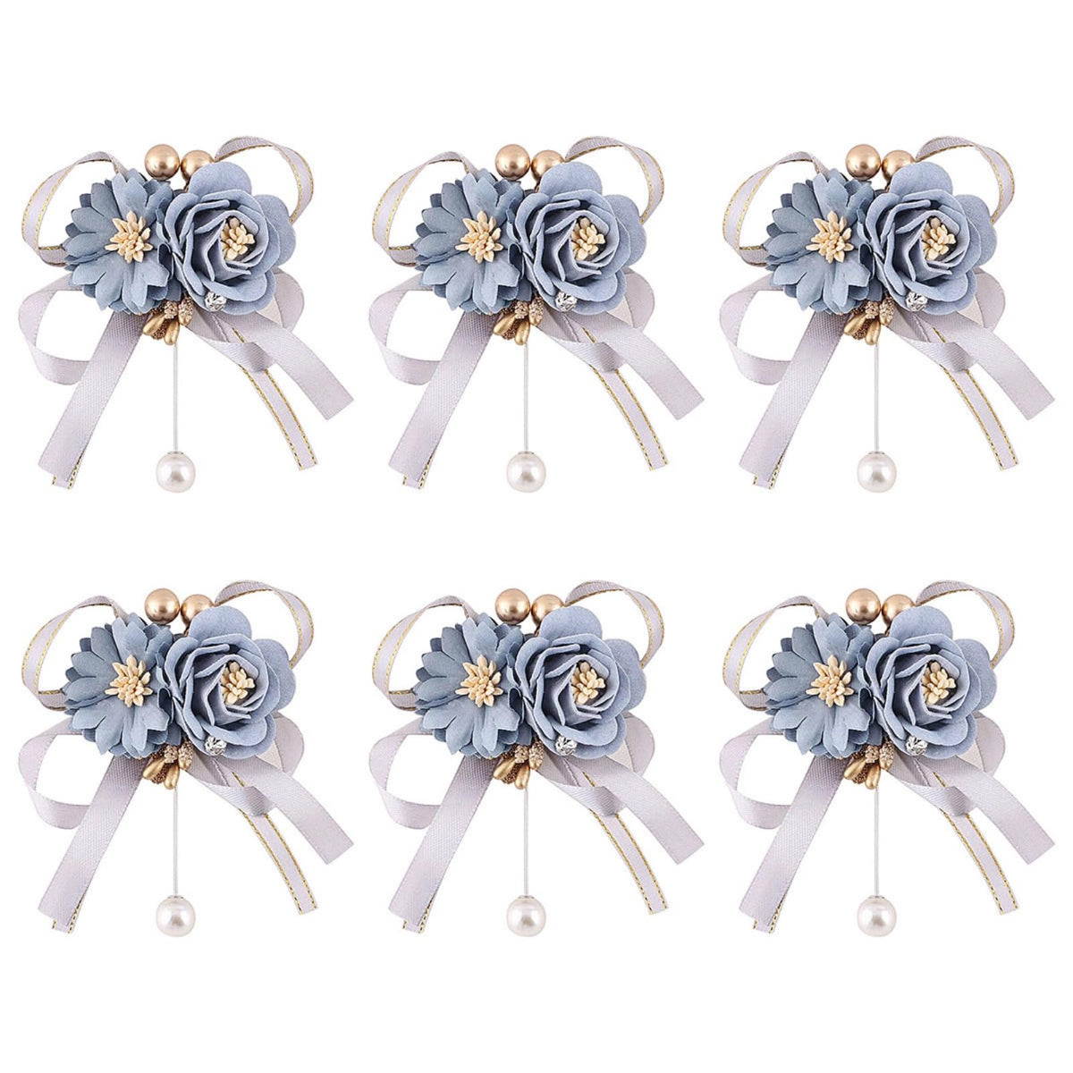 Wrist Corsages Set of 6 for Wedding Bridal Bride Bridesmaid Artificial Hand Flower Corsage Wristlet Band Homecoming Graduation Prom Party Ivory and Pink