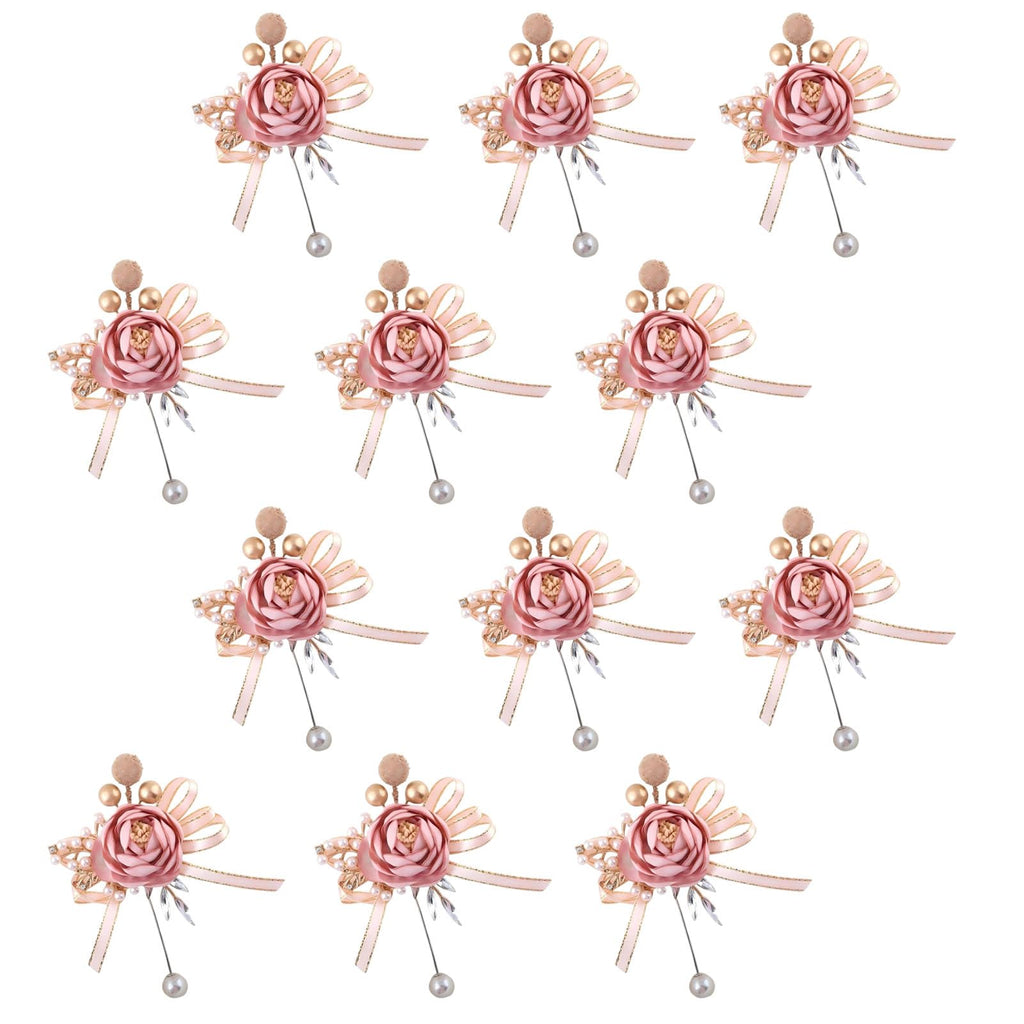 Wrist Corsages Set of 6 for Wedding Bridal Bride Bridesmaid Artificial Hand Flower Corsage Wristlet Band Homecoming Graduation Prom Party Ivory and Pink