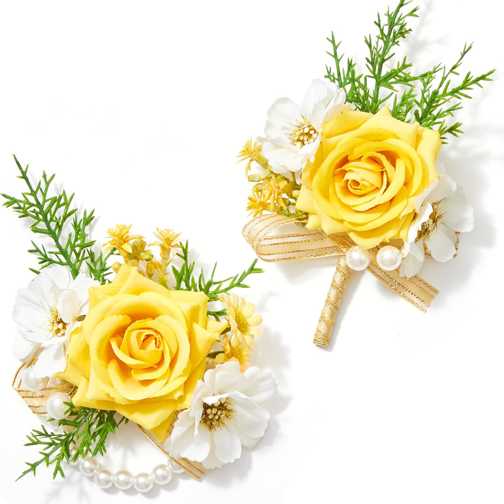 Serwalin Ivory White Rose Corsage and Boutonniere Set for Wedding Prom