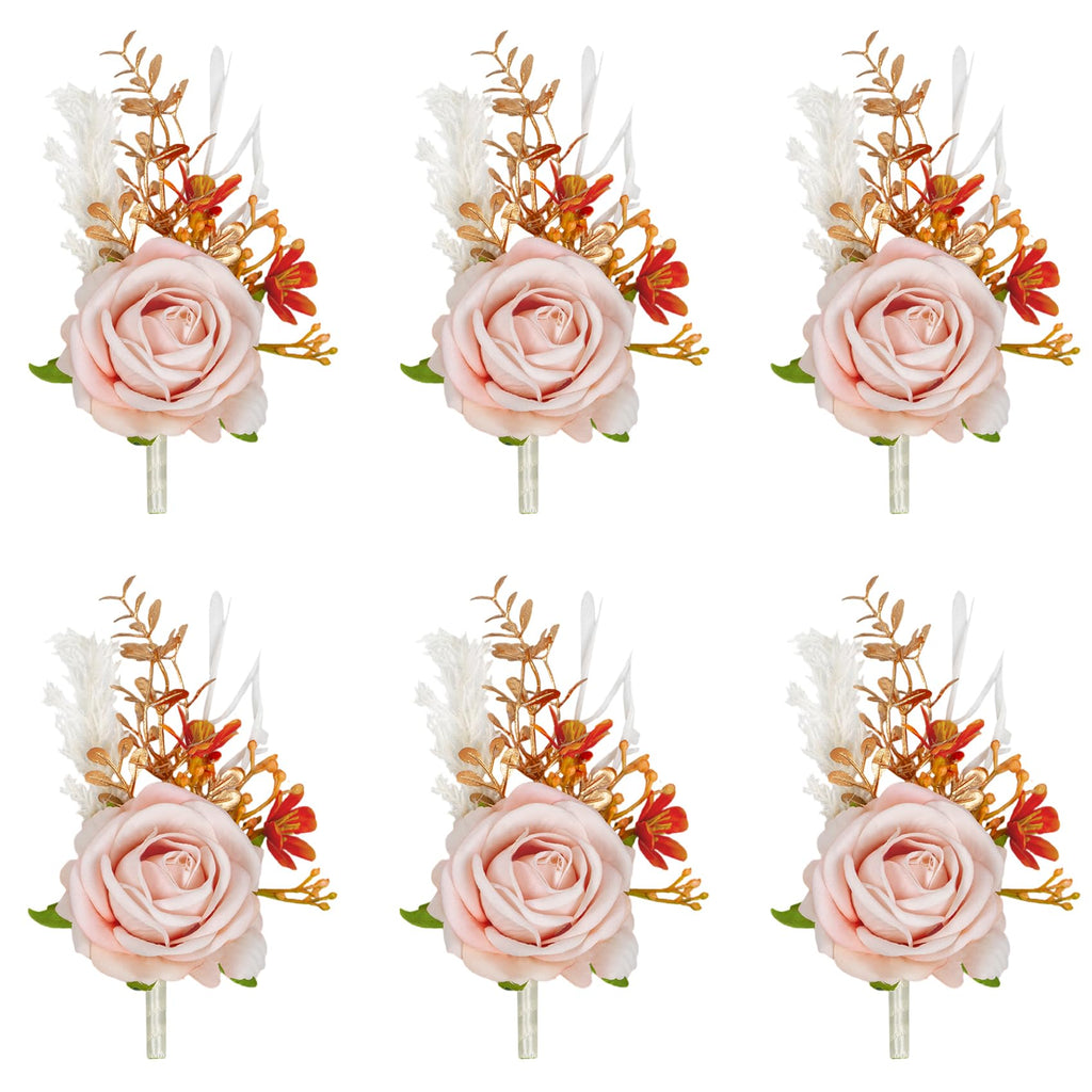 6Pcs Ivory White Rose Wrist Corsage for Women Wedding Prom Party