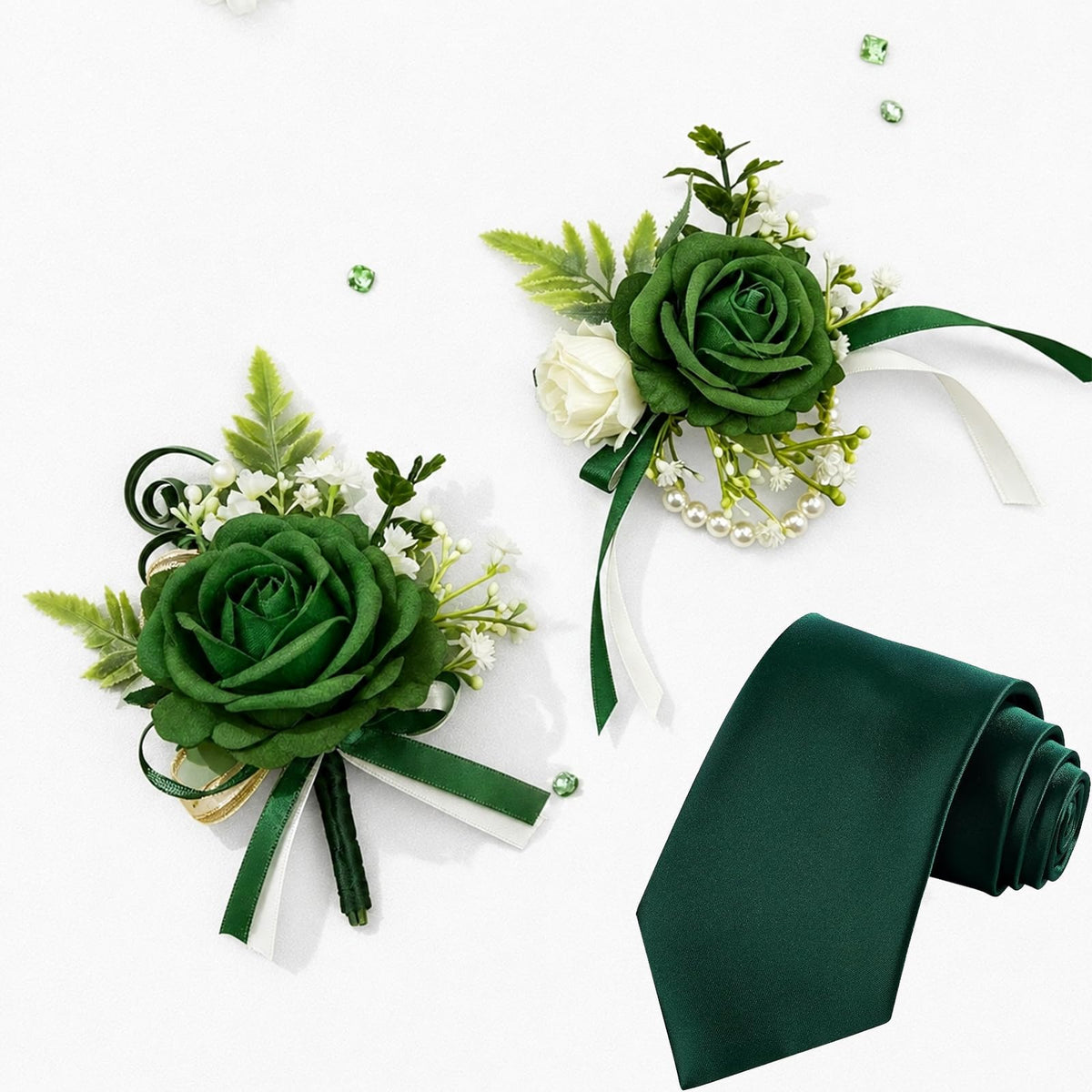 YIXAXKAO Prom Corsage and Boutonniere Set Prom Wrist Corsage and Boutonniere Artificial Rose Flowers Accessories Corsage Wristlet Band Bracelet with Solid Color Ties for Prom 2026 Decor (Light Blue)