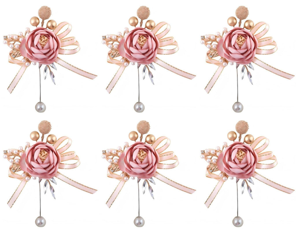 Wrist Corsages Set of 6 for Wedding Bridal Bride Bridesmaid Artificial Hand Flower Corsage Wristlet Band Homecoming Graduation Prom Party Ivory and Pink