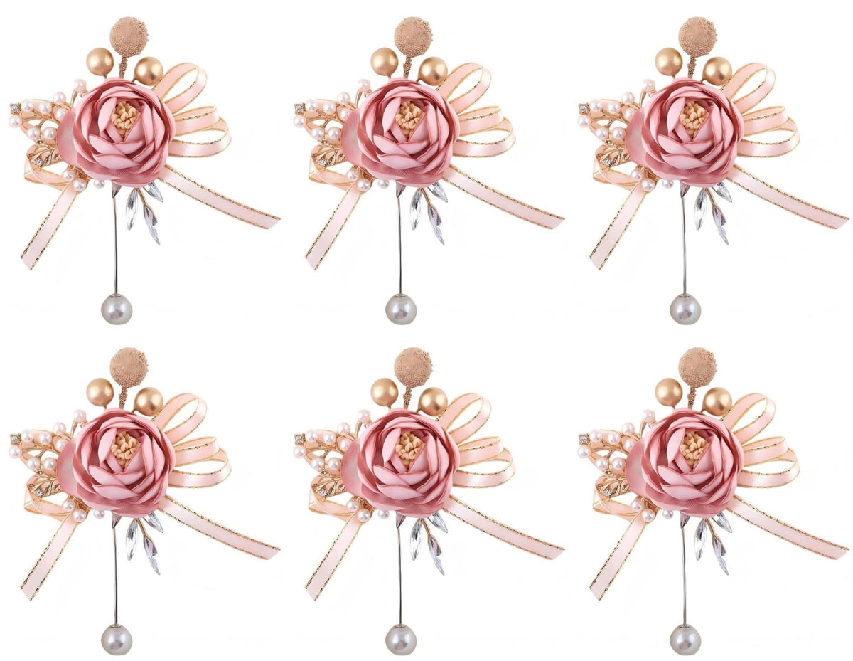 Wrist Corsages Set of 6 for Wedding Bridal Bride Bridesmaid Artificial Hand Flower Corsage Wristlet Band Homecoming Graduation Prom Party Ivory and Pink