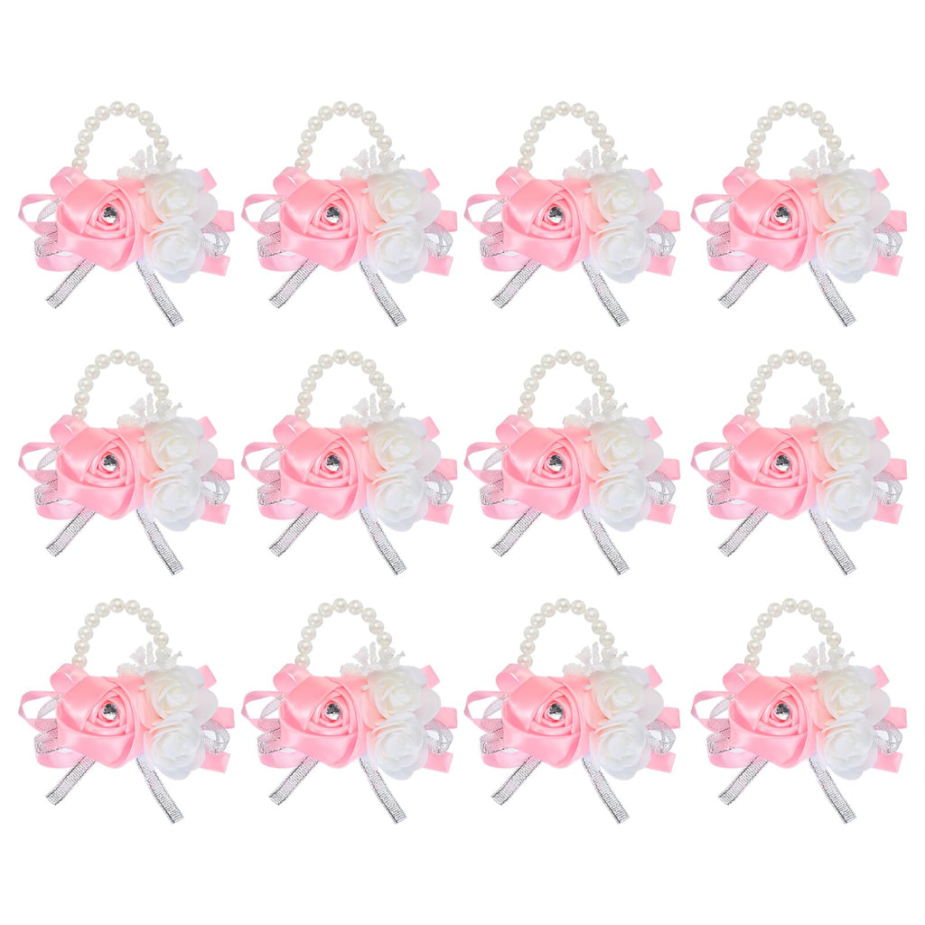 MECCANIXITY 12Pcs Wrist Corsage Artificial Flower Bracelets Rose Wrist Bride Groom Decorative for Wedding Ceremony Prom Party Anniversary Sky Blue