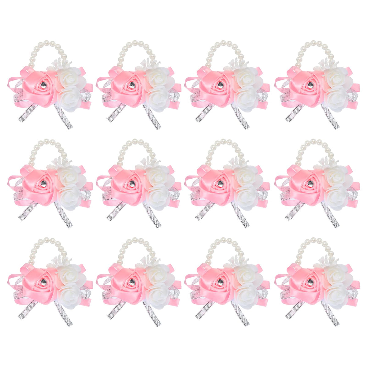 MECCANIXITY 12Pcs Wrist Corsage Artificial Flower Bracelets Rose Wrist Bride Groom Decorative for Wedding Ceremony Prom Party Anniversary Sky Blue