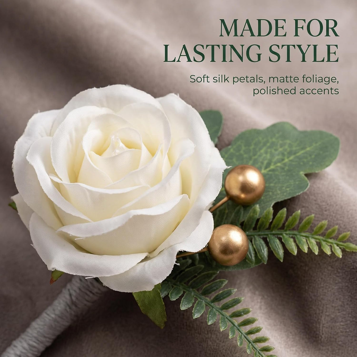 Jowxsx 2Pcs Roses Boutonniere for Men Wedding, Groom Groomsman Artificial White Rose Flowers with pins for Wedding Anniversary Celebration,Prom,Party,Home Decoration Artificial Flowers