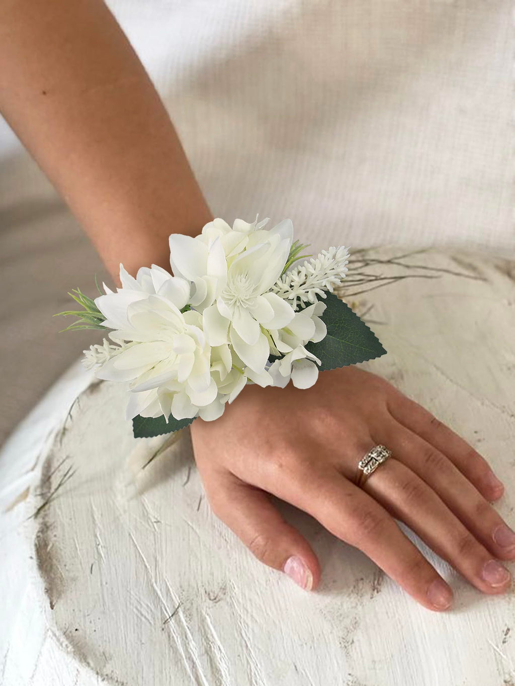 Rinlong 2Pcs White Orchid Wrist Corsage for Wedding, Prom, Homecoming