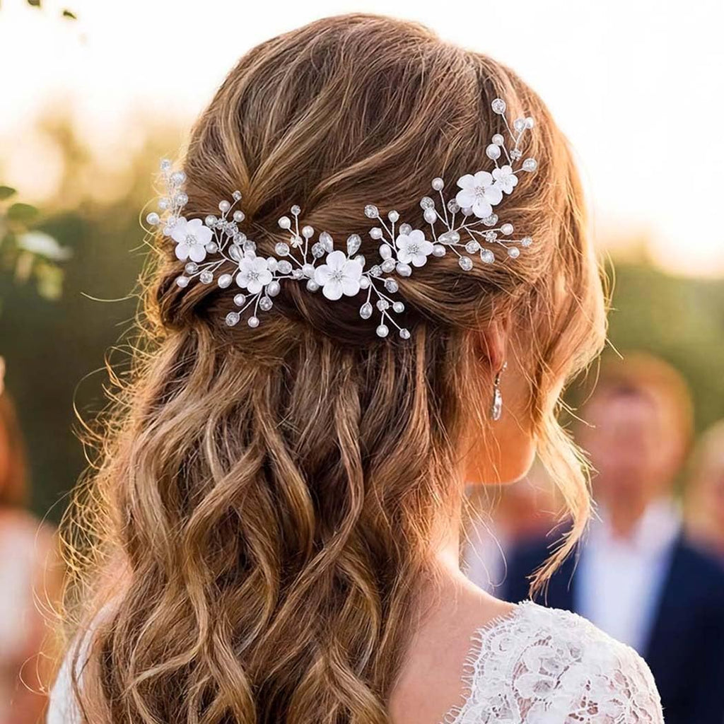 Unicra Silver Pearl Hair Vine Bridal Headpieces Flower Wedding Hair Accessories for Brides and Women (Silver)