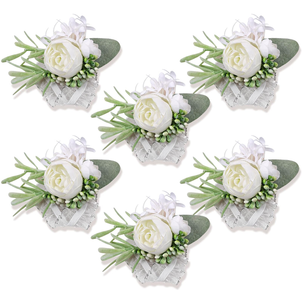 Artificial Champagne Rose Wrist Corsages Set 6Pcs for Wedding Party