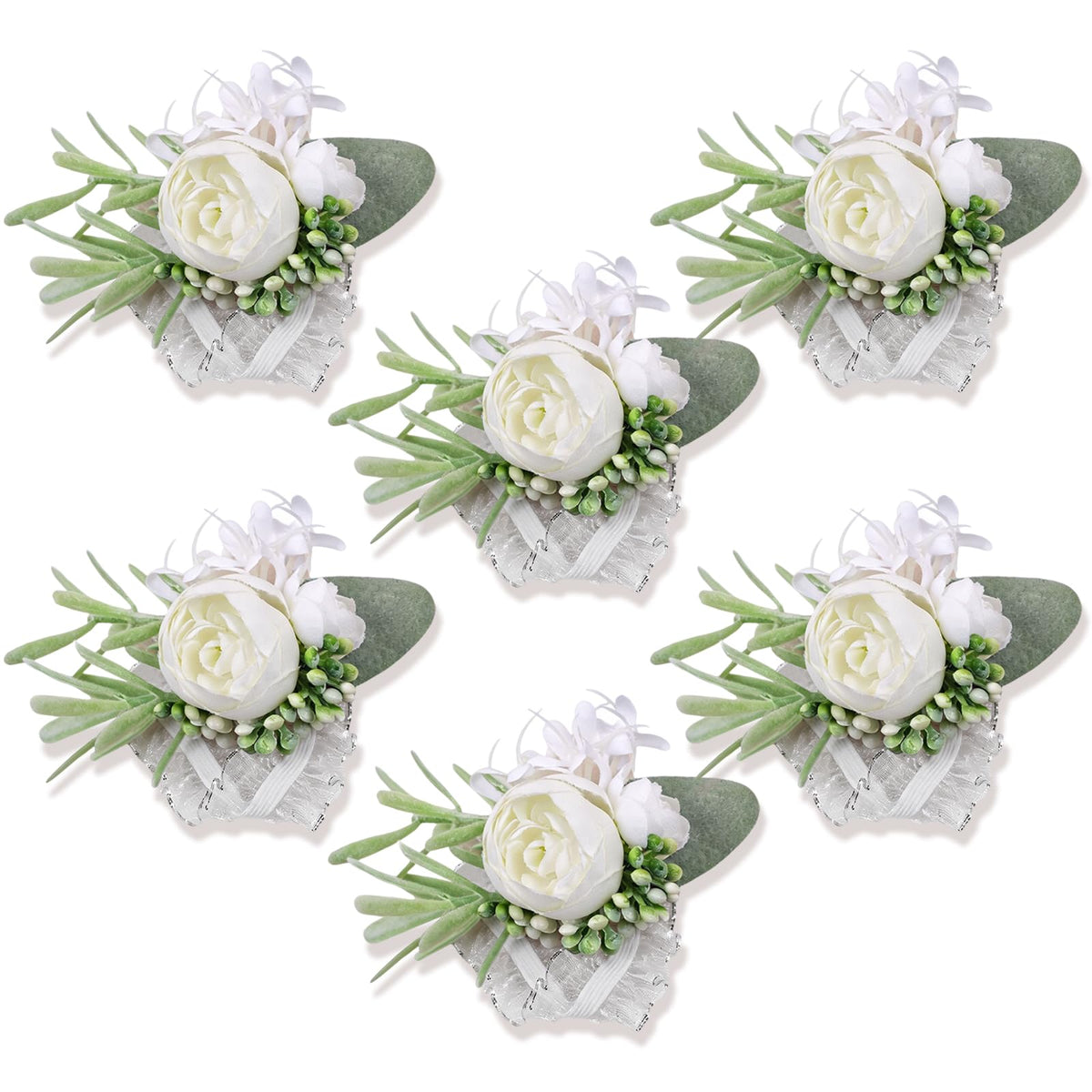 Artificial Champagne Rose Wrist Corsages Set 6Pcs for Wedding Party