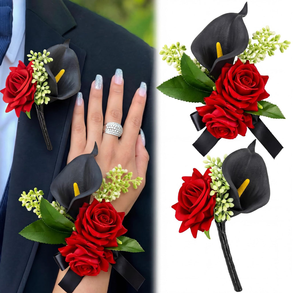 Suncalla 2 Pcs Homecoming Wrist Corsage and Boutonniere Set