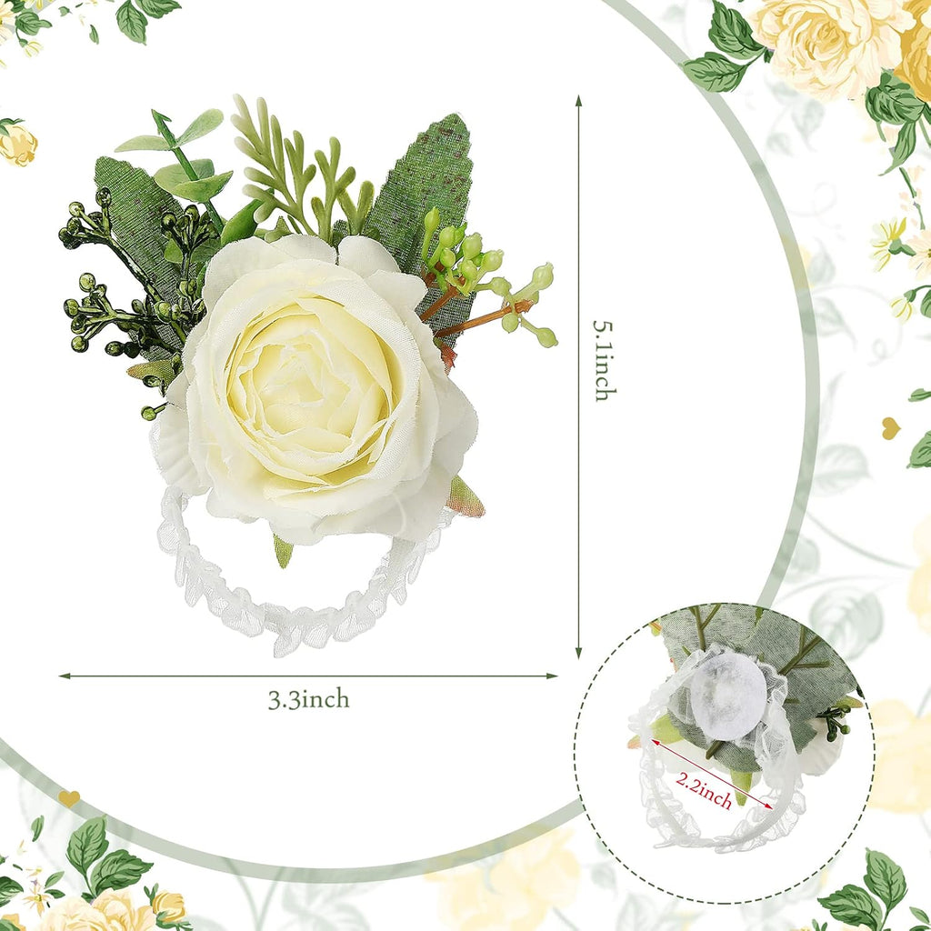Jexine 12 Pcs Rose Wrist Corsage Bracelet Wedding Bridal, White Elegant
