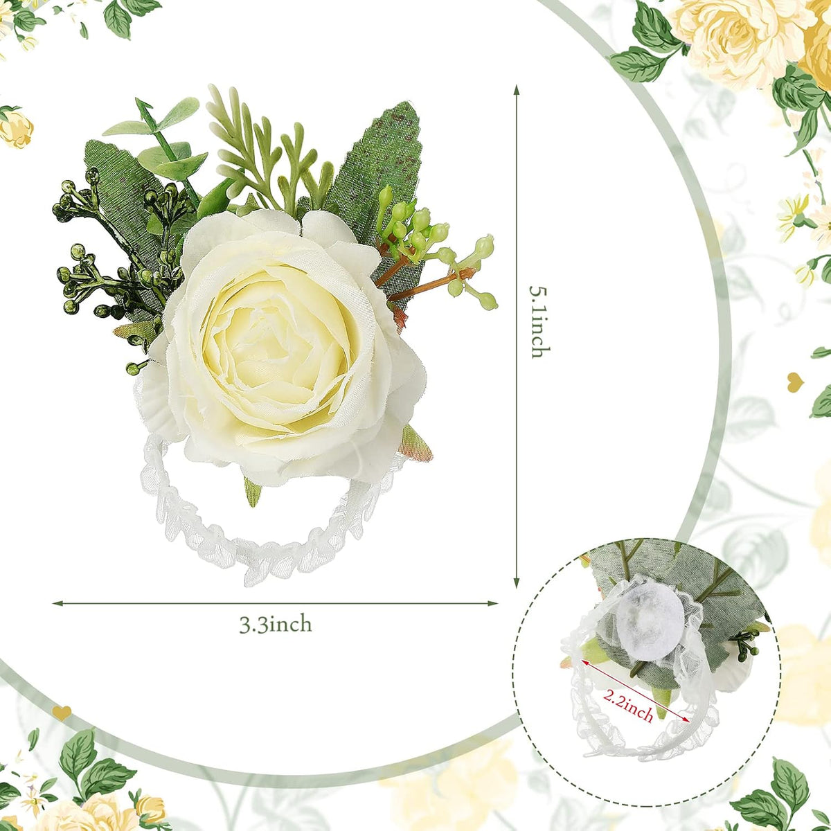 Jexine 12 Pcs Rose Wrist Corsage Bracelet Wedding Bridal, White Elegant