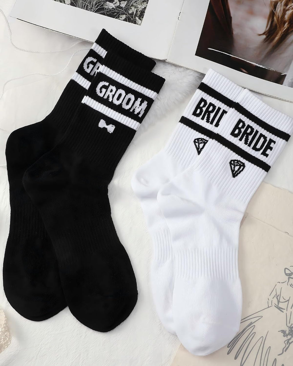 Shihanee 2 Pairs Wedding Gifts for Couples Wedding Crew Socks