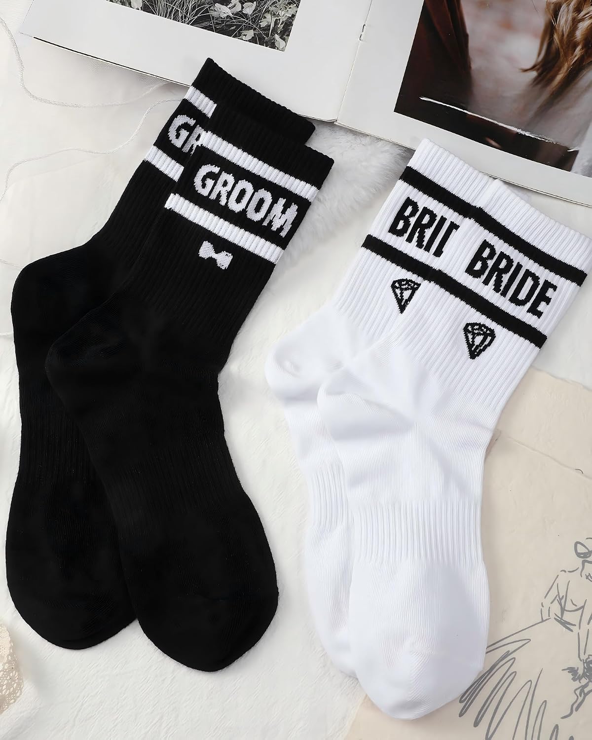 Shihanee 2 Pairs Wedding Gifts for Couples Wedding Crew Socks
