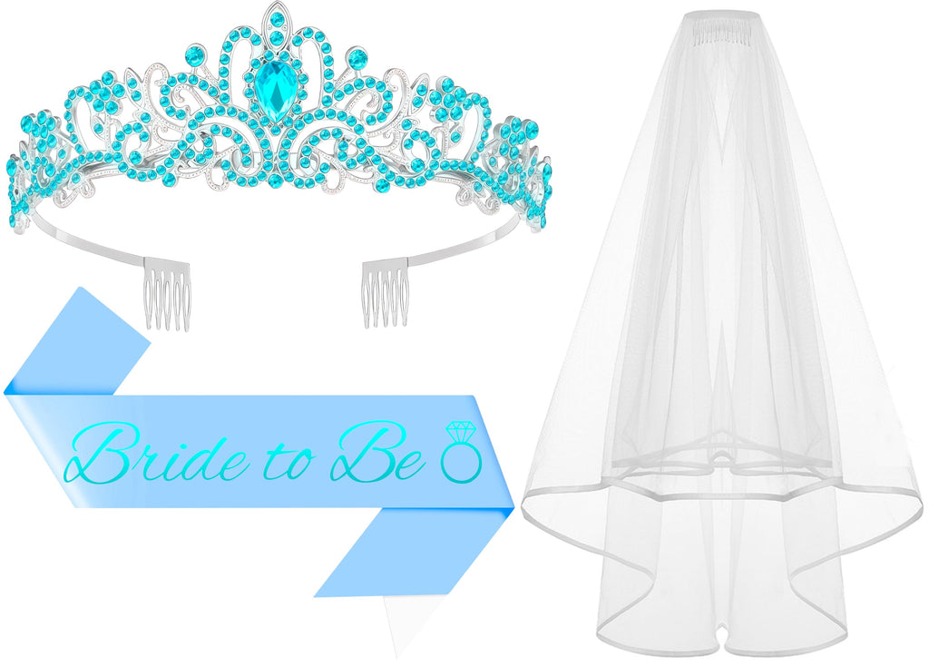 3Pcs Bride to Be Crown with Sash and Veil for Bachelorette Party Decorations, Bridal Shower Accessories for Gift, Favors