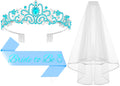 3Pcs Bride to Be Crown with Sash and Veil for Bachelorette Party Decorations, Bridal Shower Accessories for Gift, Favors