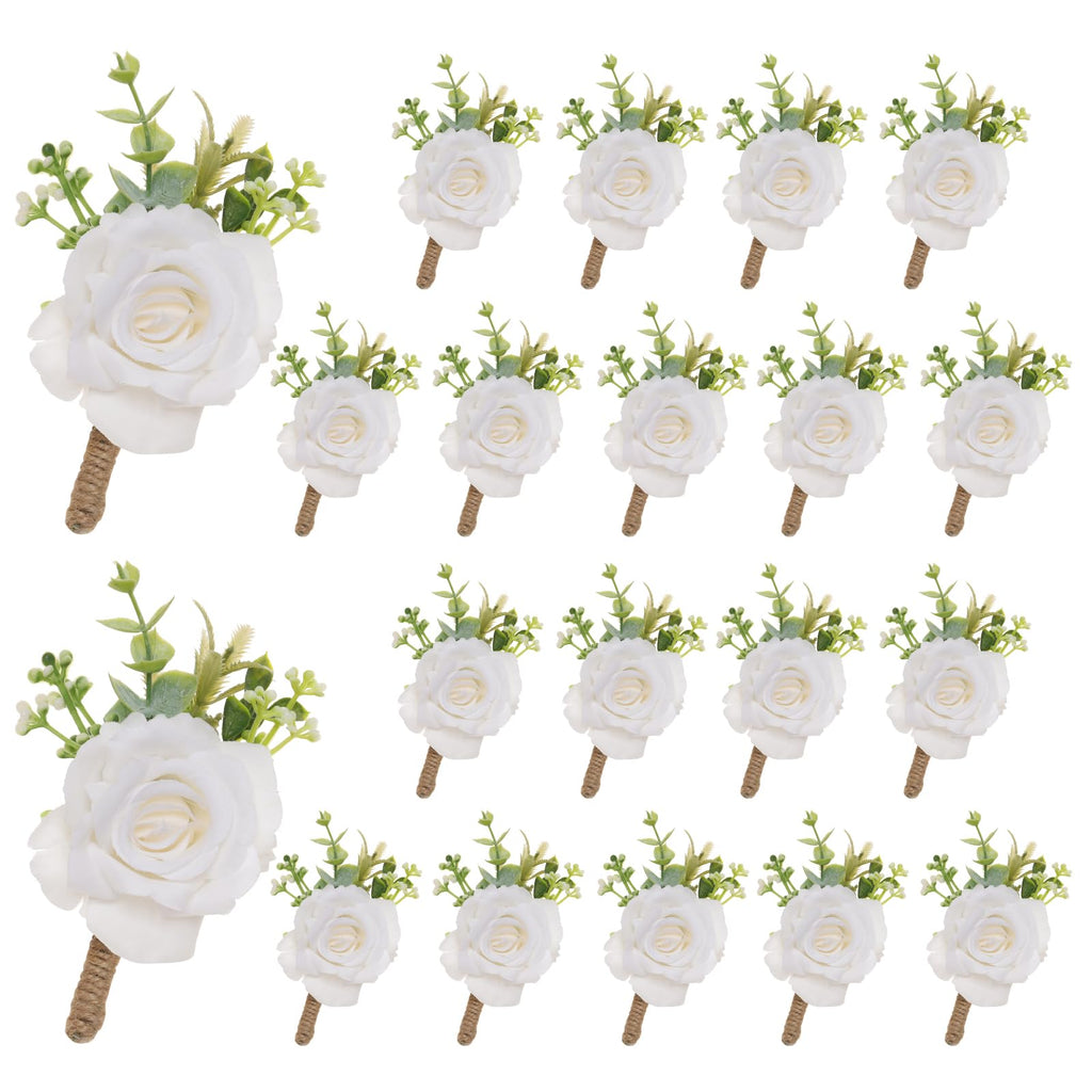 Gvhntk Ivory Rose Boutonniere for Men Wedding Set of 6 Groom Groomsmen Best Man Artificial Flowers Boutonniere for Wedding Ceremony Anniversary Prom Flowers Formal Dinner Party (6, White, Middle)