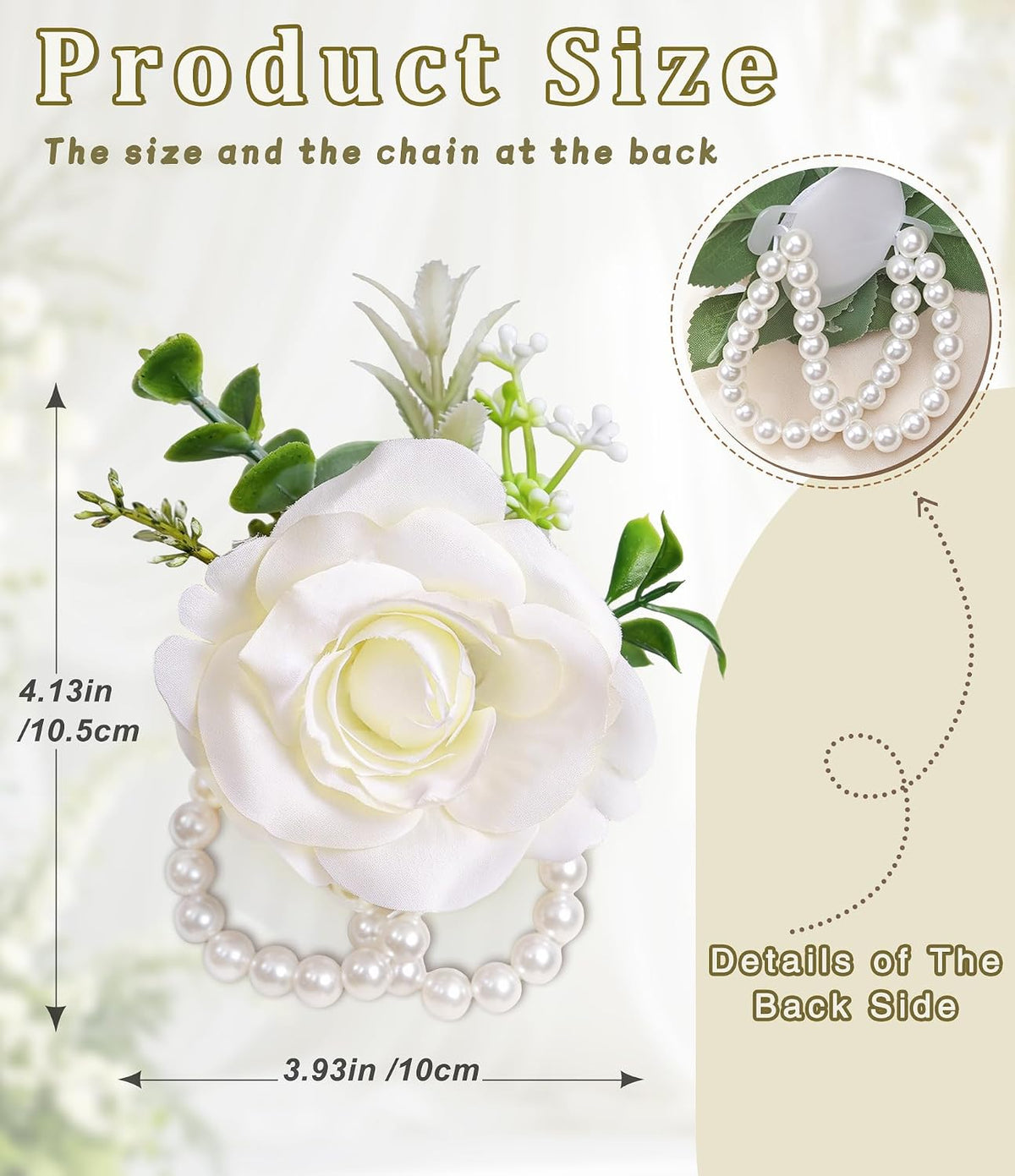 2Pcs White Silk Rose Wrist Corsages for Women Wedding Prom Party