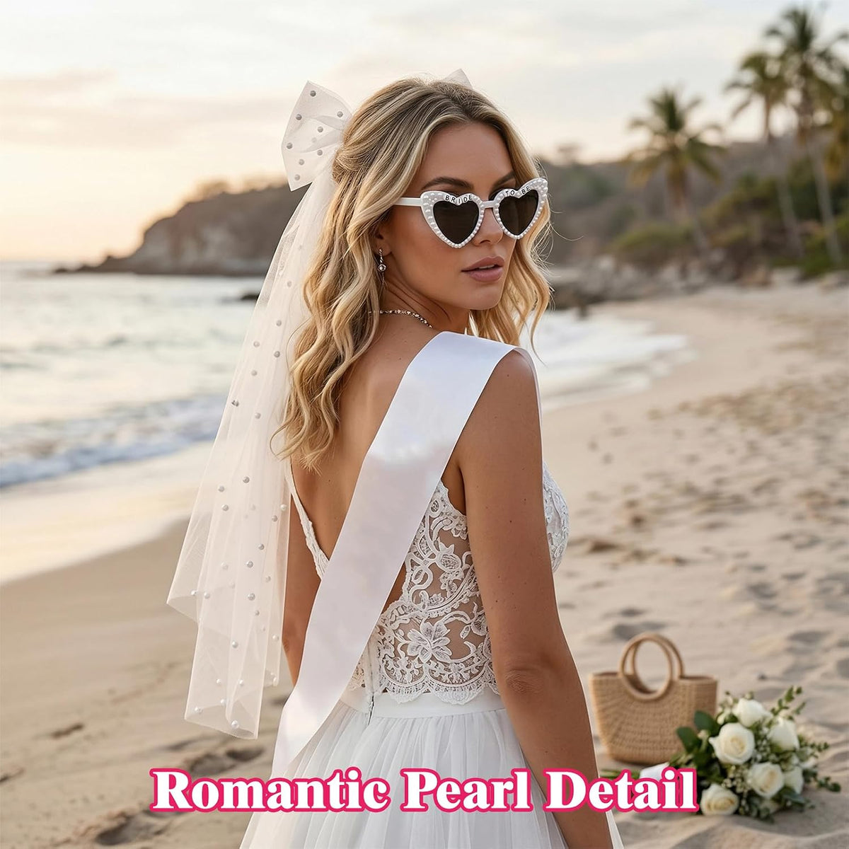 Erythem Bride to Be Set with Veil, Sash & Sunglasses, Bachelorette Party Accessories for Bridal Shower Engagement Wedding