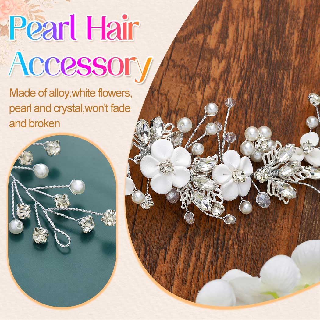 Catery Flower Bride Wedding Hair Vine Wedding Headpiece Bridal Hair Accessories for Brides and Women (Silver, One Size)