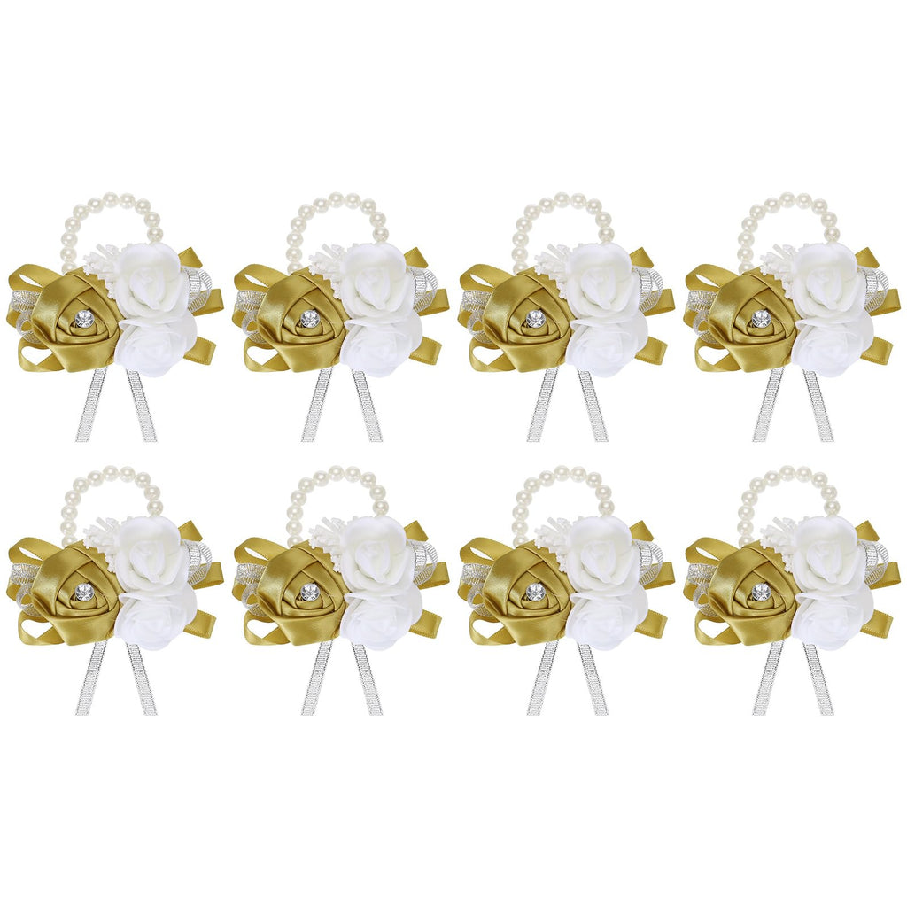 MECCANIXITY 12Pcs Wrist Corsage Artificial Flower Bracelets Rose Wrist Bride Groom Decorative for Wedding Ceremony Prom Party Anniversary Sky Blue