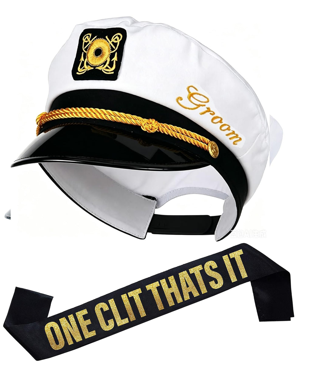 Groom Captain Hat with Groom Sash Bachelor Party Favors Supplies Decorations, Ideas, Gifts Nautical Bachelor Hat