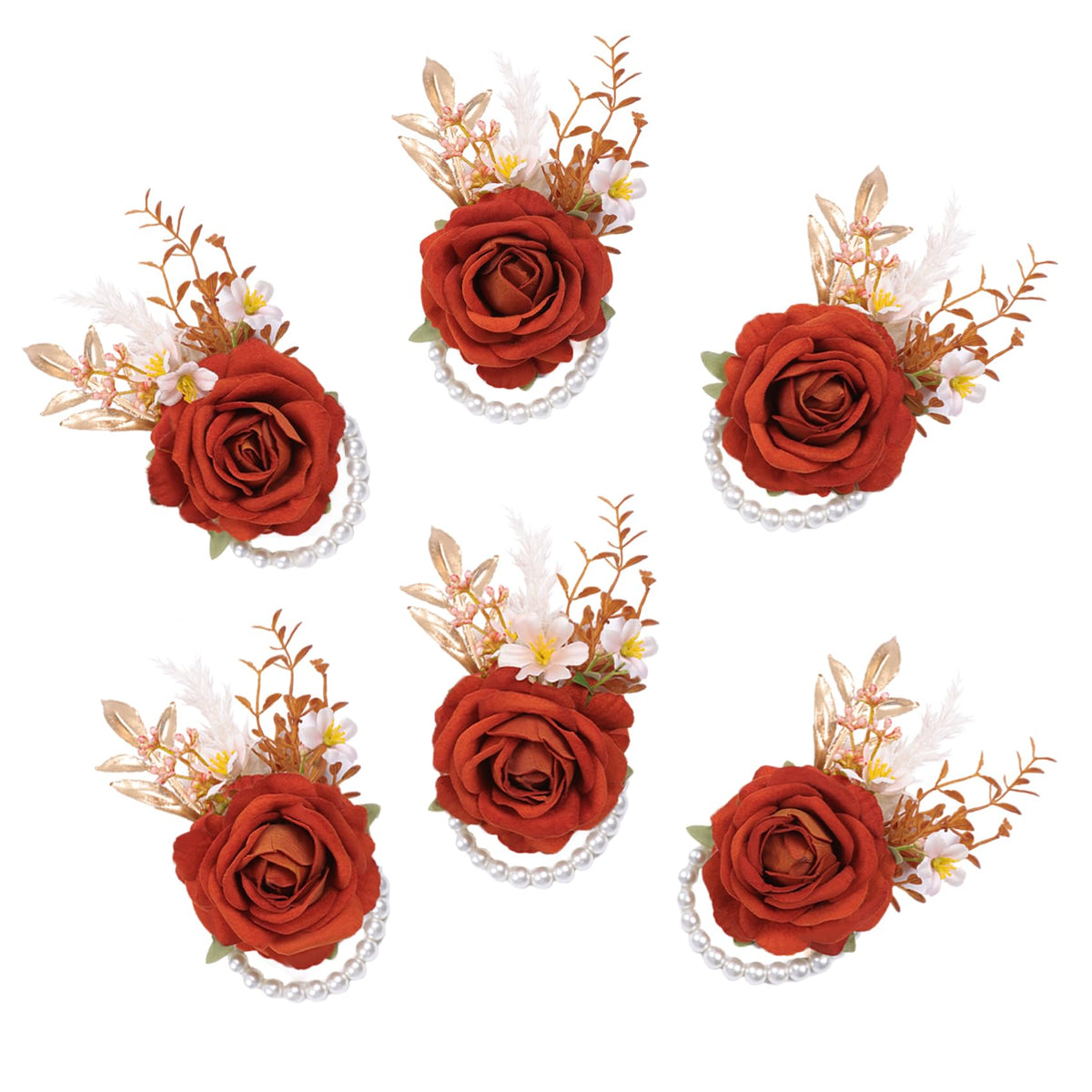 2Pcs White Silk Rose Wrist Corsages for Women Wedding Prom Party