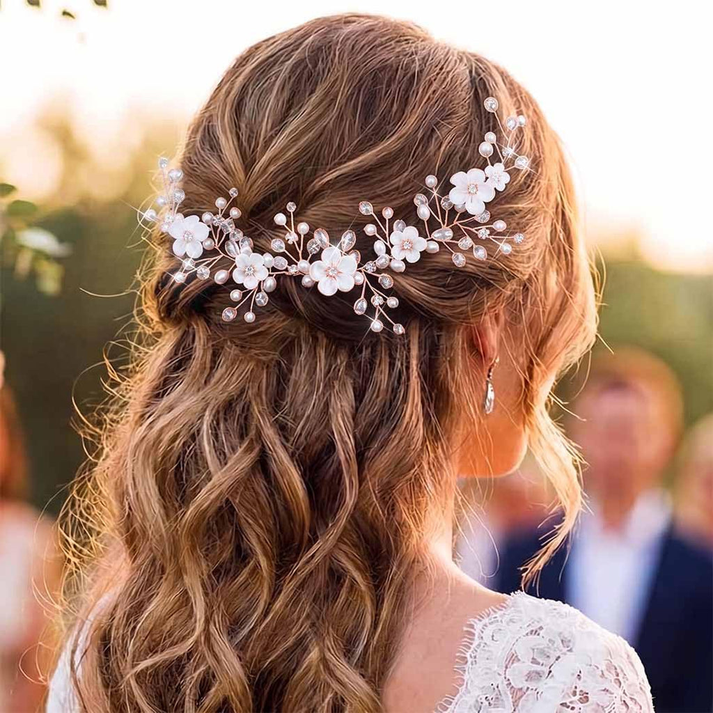 Unicra Silver Pearl Hair Vine Bridal Headpieces Flower Wedding Hair Accessories for Brides and Women (Silver)