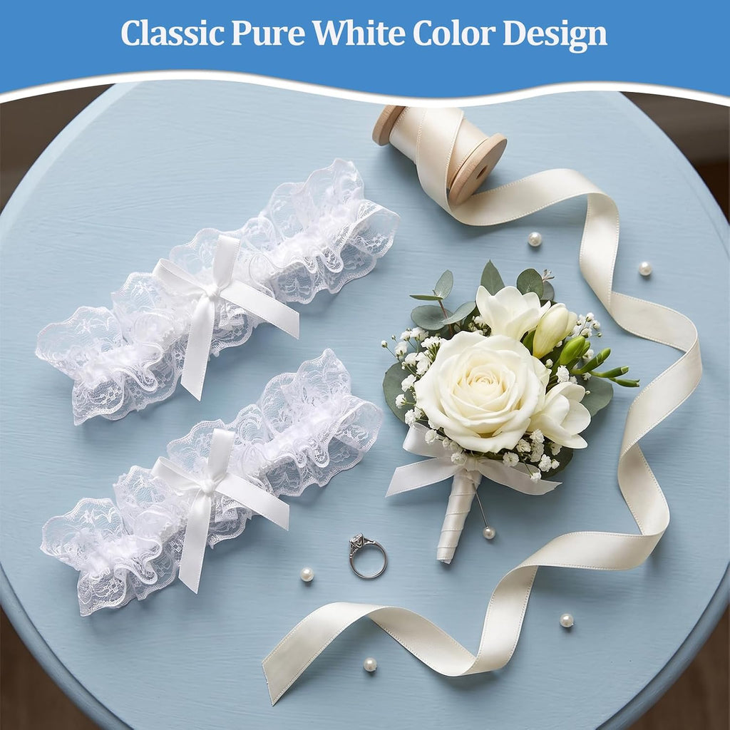 Wedding Garters for Bride, Bridal Garter with Lace and Satin Bow for Women Wedding Accessories