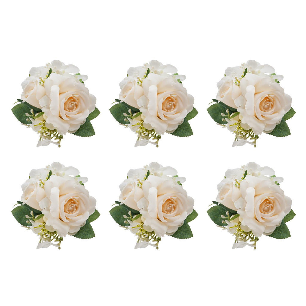 6Pcs White Artificial Silk Rose Wrist Corsages Wedding Prom
