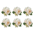 6Pcs White Artificial Silk Rose Wrist Corsages Wedding Prom